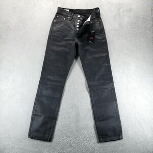 Levis 501 Jeans Womens 25 Black Straight Button Fly Mid Rise Waxy Premium